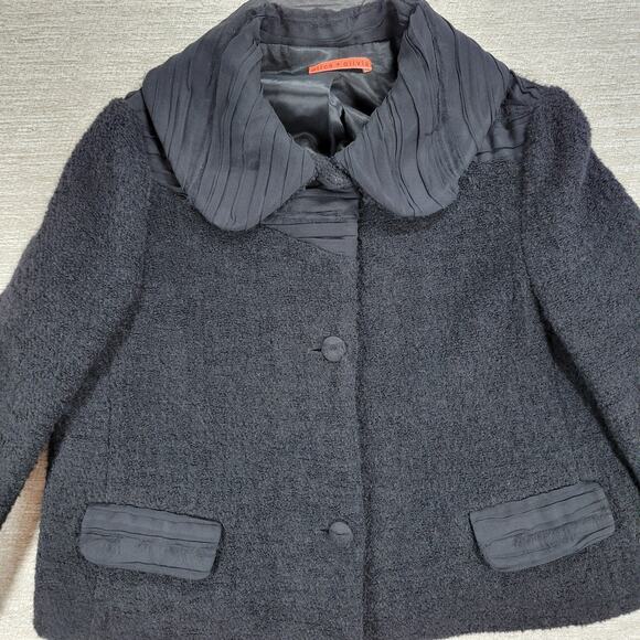 Alice + Olivia Boucle Wool Jacket Womens M Black Silk Crepe Trim Cropped Buttons - Picture 9 of 16
